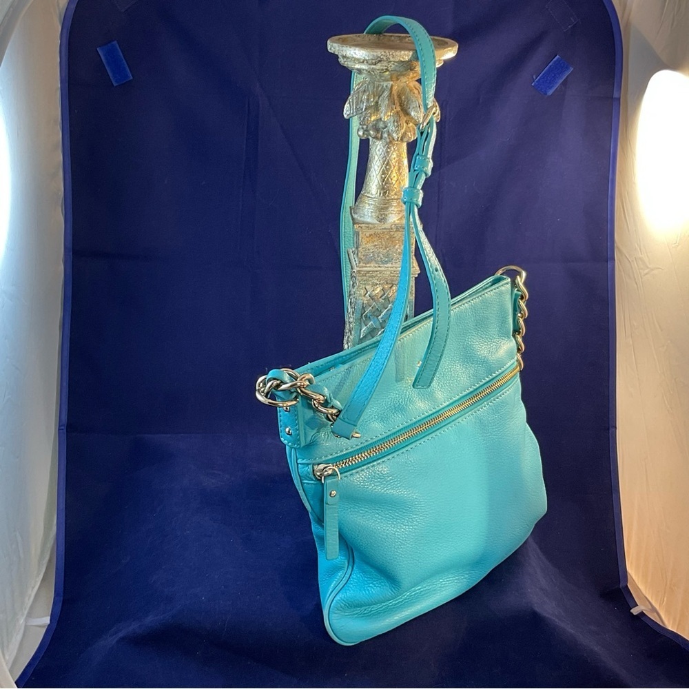 Kate Spade Butter Soft Turquoise Pebble Leather Crossbody Bag Silver Accents - Picture 3 of 14